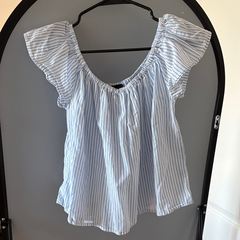 Derek Heart Blue & White Striped Off-Shoulder Flutter Top